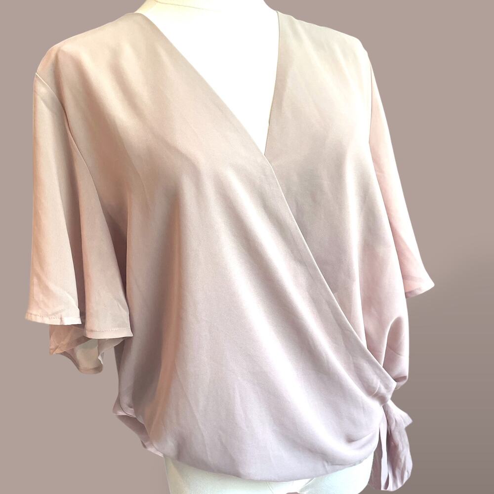 Zenana Semi Sheer Wrap Blouse/ Beige / Size L